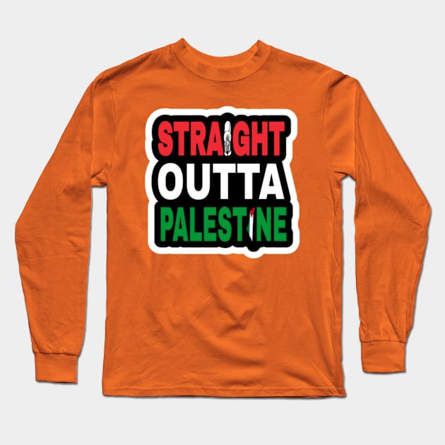 Straight Outta Palestine - Handala and Map - Sticker - Back Long Sleeve T-Shirt by SubversiveWare